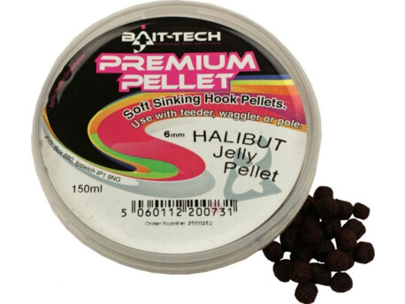BAIT-TECH Pelety v krabičce Premium Jelly Halibut 6mm, 150ml