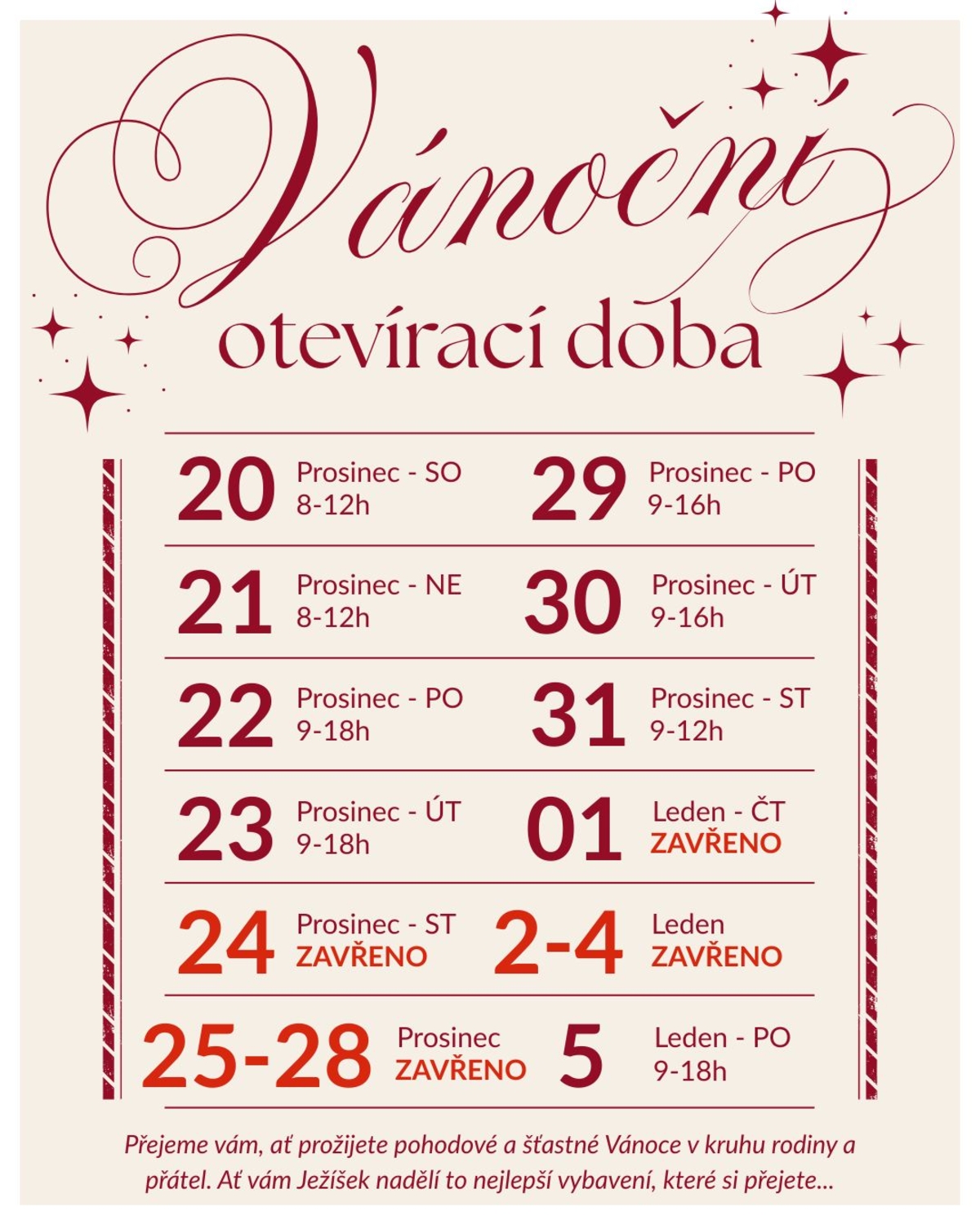 Vánoční otevírací doba