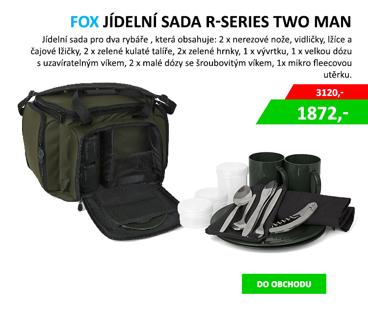 FOX Jídelní Sada R-Series Cooler Food Bag Two Man AKCE - Vysoce odolné a spolehlivé dvojité 10mm zipy Centrální, snadno umývatelný, tepelně izolovaný hlavní úložný prostor s přepážkou rozdělující jej v poměru 60:40 Dvě velké ...