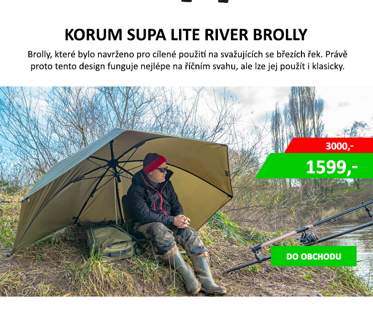 Korum Supa Lite River Brolly AKCE - Právě proto tento design funguje nejlépe na přirozeném říčním svahu, ale lze jej použít i klasicky. Vyrobené z lehkých grafitových tyčí, které jsou velmi odolné a dodáváné v ...
