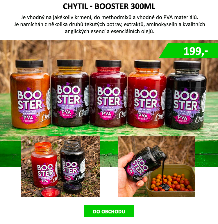 CHYTIL Booster 300ml - Je namíchán z několika druhů tekutých potrav, extraktů, aminokyselin a kvalitních anglických esencí a esenciálních olejů. Každá příchuť má specifické složení - vytvořené na míru ...