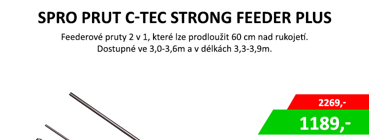 SPRO Prut C-Tec Strong Feeder Plus AKCE - Dostupné ve 3,0-3,6m a v délkách 3,3-3,9m. Vrhací zátěž 120g znamená, že jsou skvělé pro velké silné evropské řeky a na ryby všech velikostí. ...