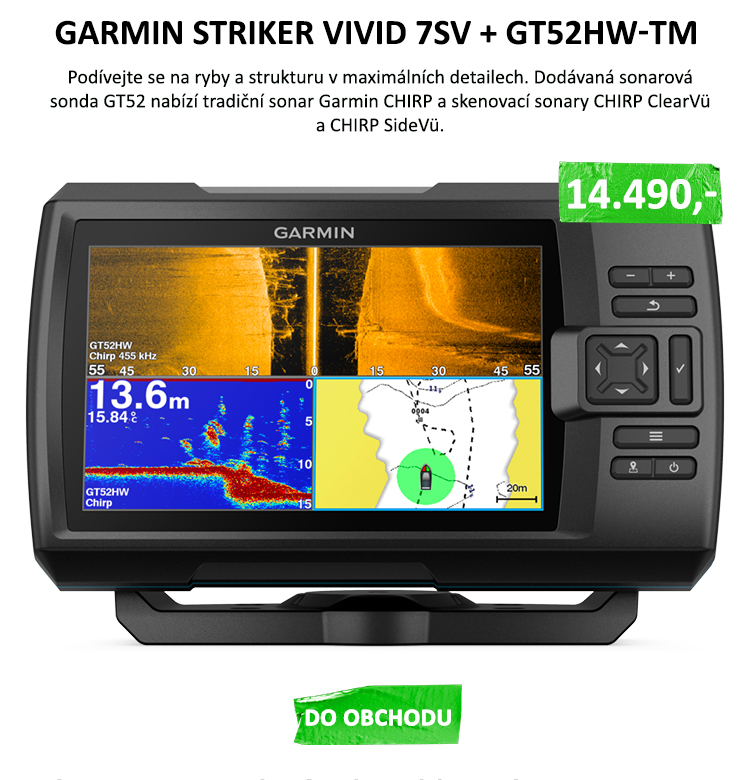 GARMIN STRIKER™ Vivid 7sv se sonarovou sondou GT52HW-TM - VOLBA JE JEN NA VÁS S přístrojemSTRIKER Vivid7sv se sonarovou sondou si můžete přizpůsobit barevné zobrazení na displeji a pomocí sonaru paksledovat ...