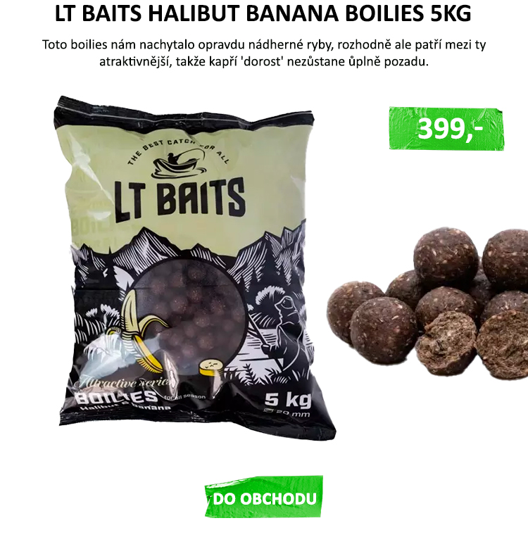 LT BAITS Halibut Banana boilies 5kg - Složení: Prvotřídní rybí moučka, krevní plasma, vodní řasa řepkový olej, výborné aromata. Ktomu ještě pár složek, které si necháme pro sebe a máte dokonalou zbraň na ...