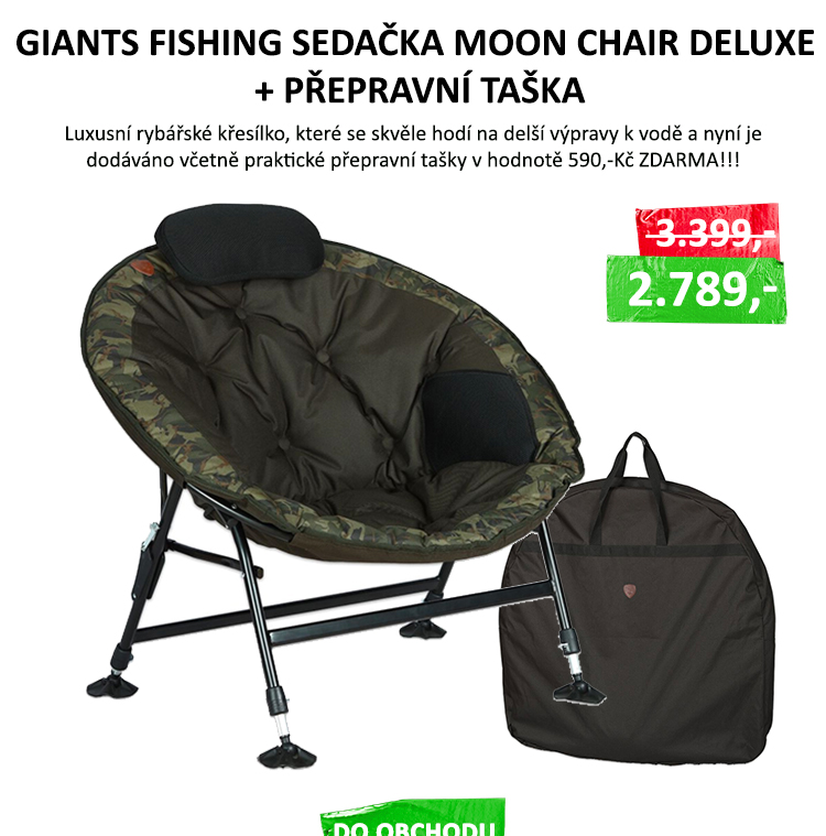 Giants fishing Sedačka Moon Chair Deluxe + přepravní taška - Křesílka má praktický polštářek pod hlavou, který je odnímatelný pomocí suchého zipu a na boku naleznete praktickou kapsu na Váš mobilní telefon. - Jedinečný provedení sedáku ...