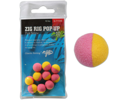 GIANTS FISHING Pěnové plovoucí boilie Zig Rig Pop-Up pink-yellow 10mm,10ks