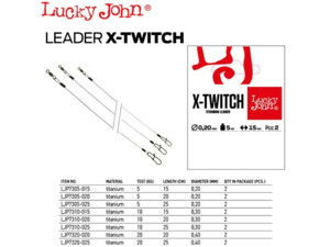 Lucky John titanové lanko Leader X-Twitch 5kg 20cm 2ks 