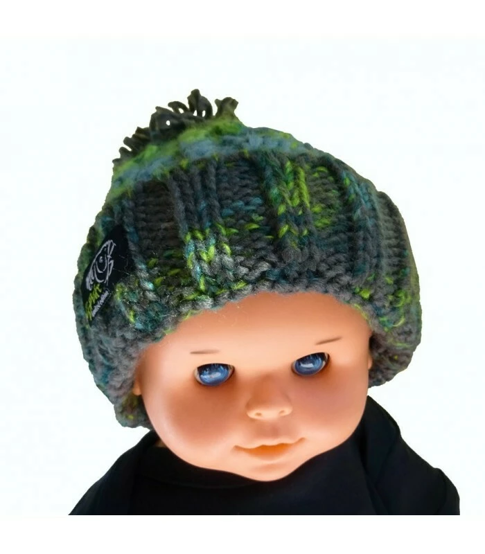 R-SPEKT Dětský kulich MAXI PomPom beanie šedozelený