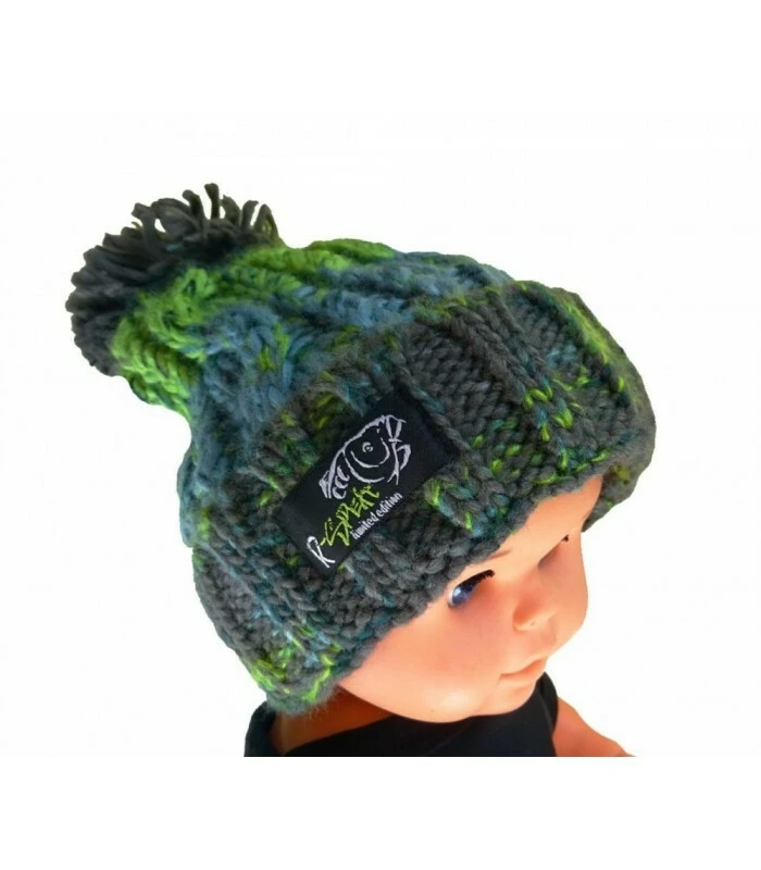R-SPEKT Dětský kulich MAXI PomPom beanie šedozelený