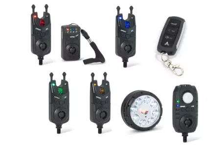 SAENGER Anaconda sada 4 hlásičů s příposlechem, čidlem pohybu, světlem a dálkovým ovládáním Vipex RS profi set (červená, zelená, modrá, žlutá)