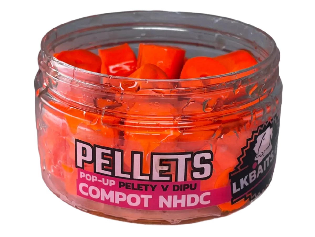 LK Baits POP-UP Pelety v dipu Compot NHDC 12mm, 40g