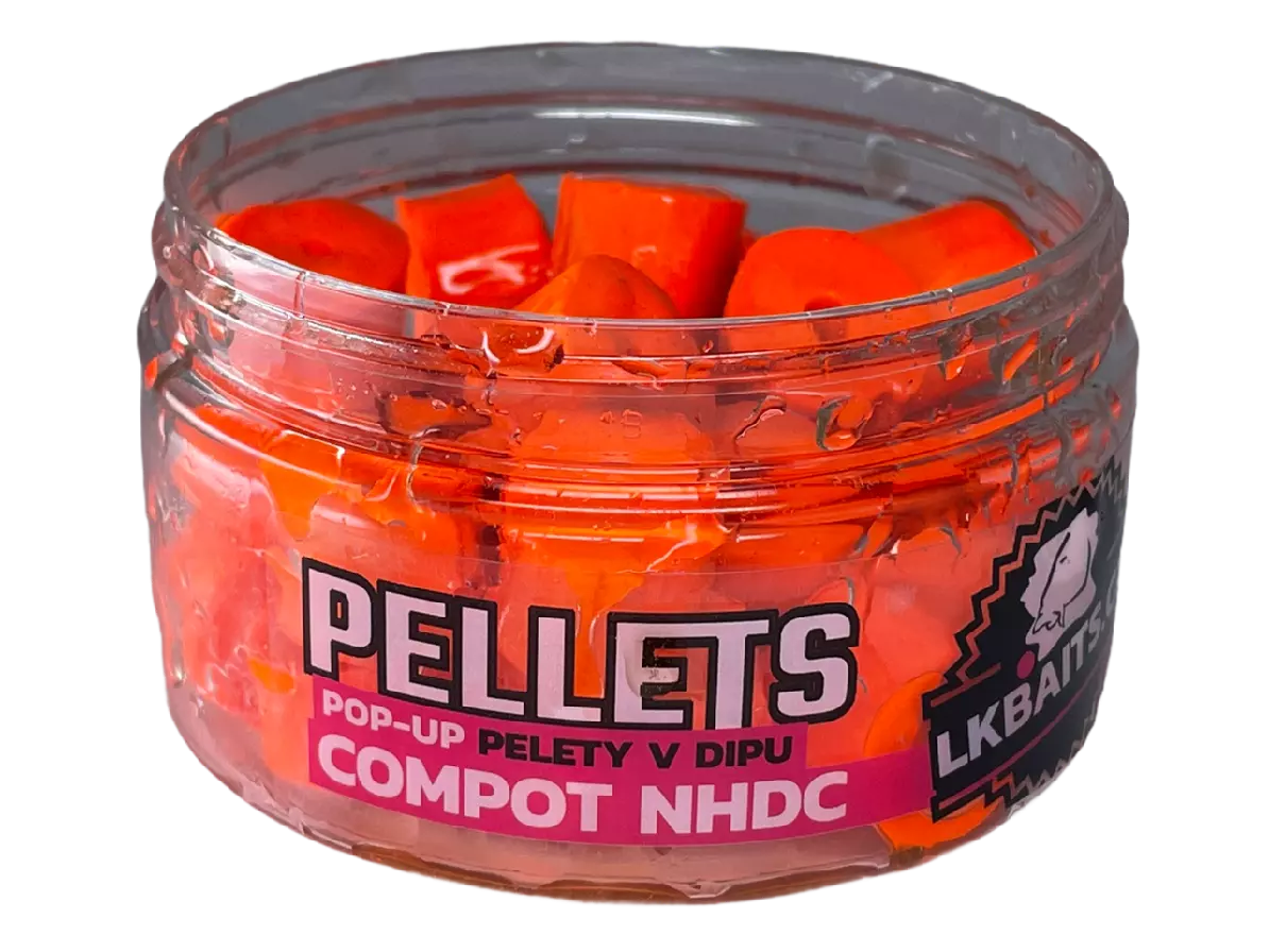 LK Baits POP-UP Pelety v dipu Compot NHDC 12mm, 40g