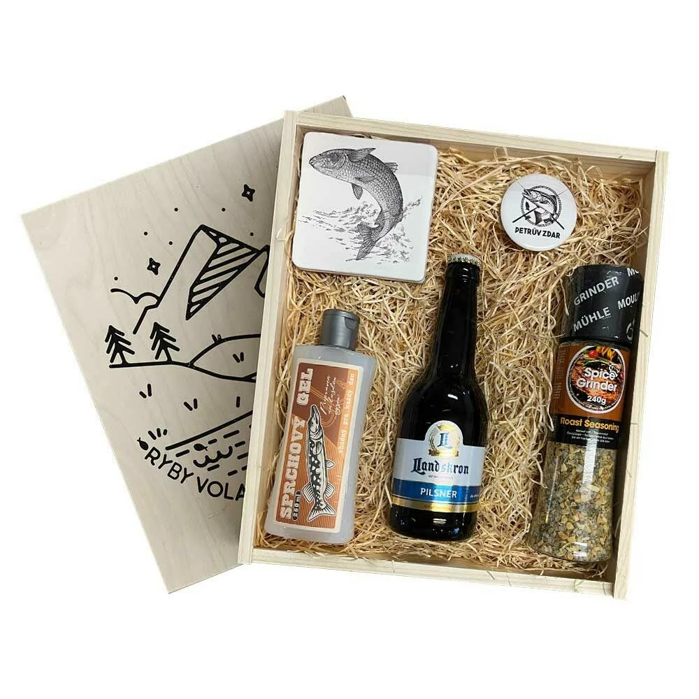 Dárková dřevěná bedna – Ryby volají a já musím jít