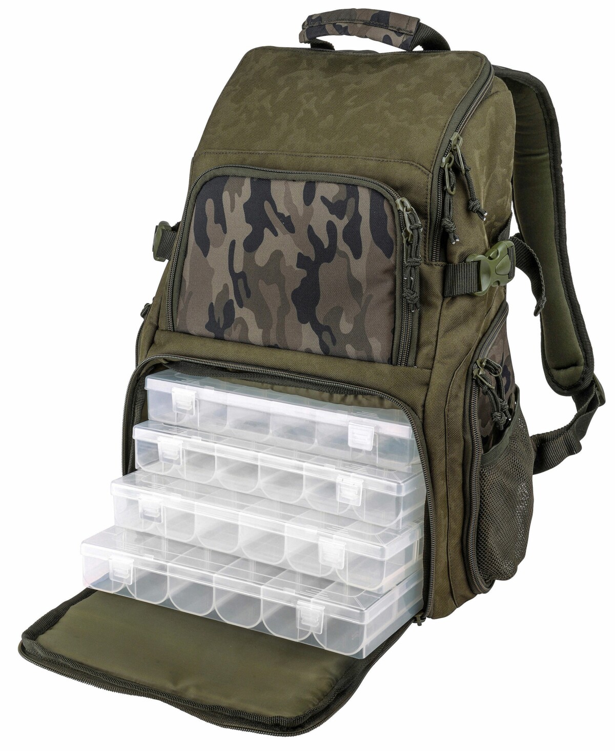 SPRO batoh s 4 krabičkami Double Camouflage Backpack