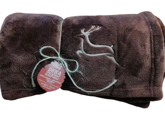 Deka z mikroflanelu SLEEP WELL HNĚDÁ -150x200cm, výšivka PRO MYSLIVCE - KANEC VÝPRODEJ