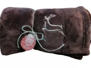 Deka z mikroflanelu SLEEP WELL HNĚDÁ -150x200cm, výšivka PRO MYSLIVCE - KANEC VÝPRODEJ