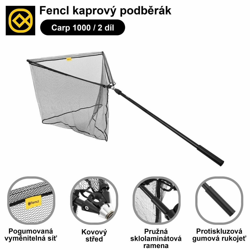 Fencl kaprový podběrák CARP 100 / 2díl s pogumovanou sítí