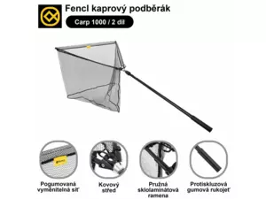 Fencl kaprový podběrák CARP 100 / 2díl s pogumovanou sítí
