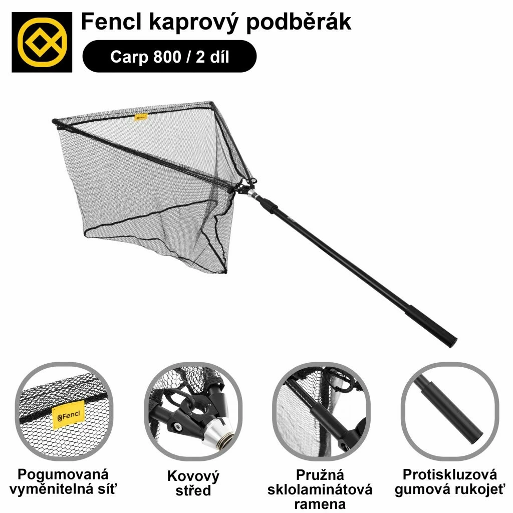 Fencl kaprový podběrák CARP 80 / 2díl s pogumovanou sítí