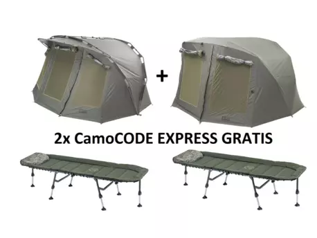 MIVARDI Bivak Professional + přehoz + 2x lehátko CamoCODE Express