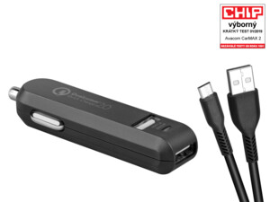 AVACOM CarMAX 2 nabíječka do auta 2x Qualcomm Quick Charge 2.0, černá barva micro USB kabel