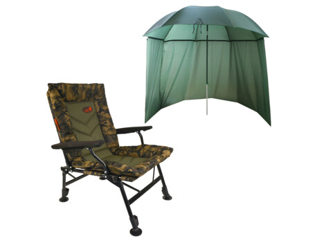 CARP EXPERT Comfort camo křeslo + deštník 250cm