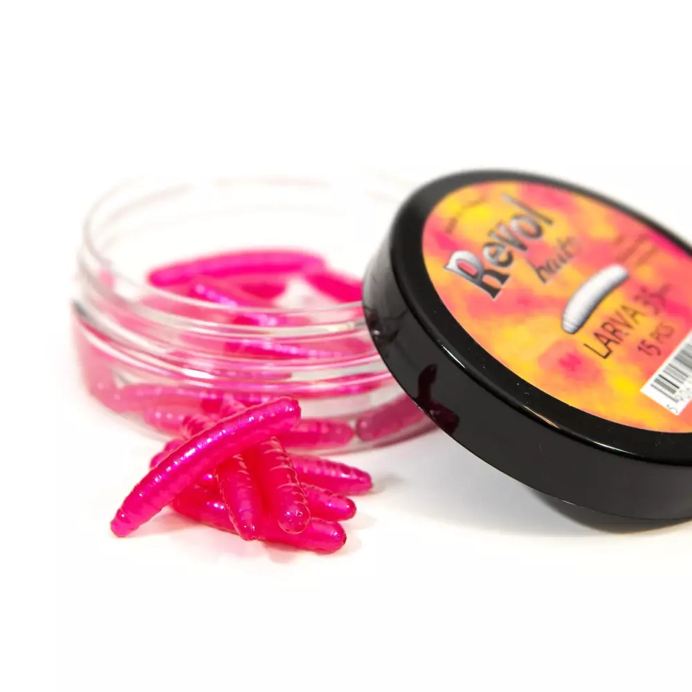 Revol Baits nástraha Larva 35mm příchuť krevetka, barva růžová perleť 15ks