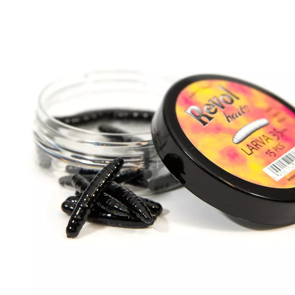 Revol Baits nástraha Larva 35mm příchuť krevetka, barva černá 15ks
