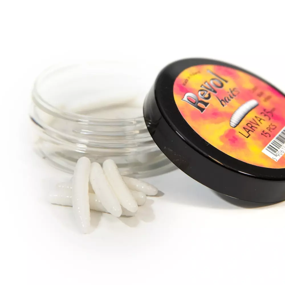 Revol Baits nástraha Larva 35mm příchuť sýr-česnek, barva bílá 15ks