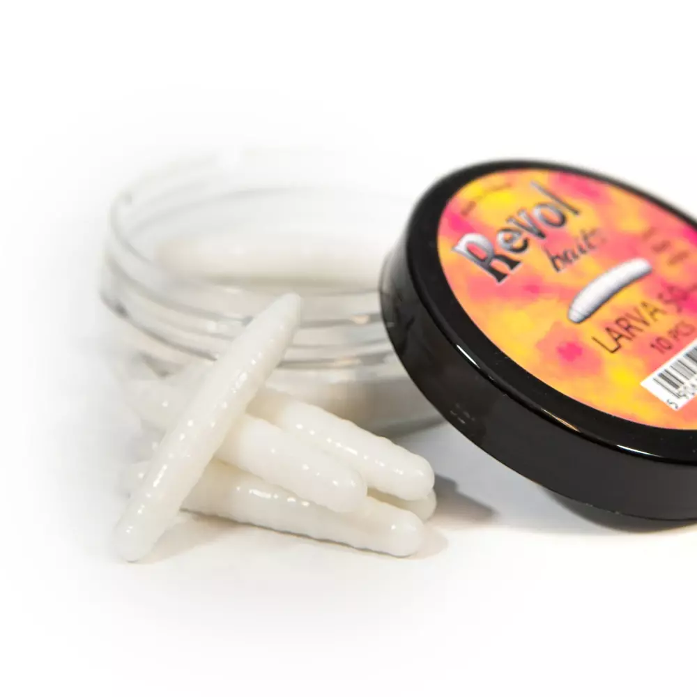 Revol Baits nástraha Larva 50mm příchuť česnek-sýr, barva bílá 10ks