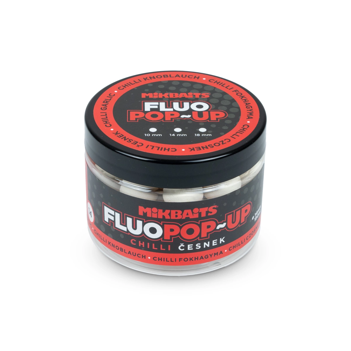 MIKBAITS Plovoucí fluo boilie 150ml - Chilli Česnek 14mm