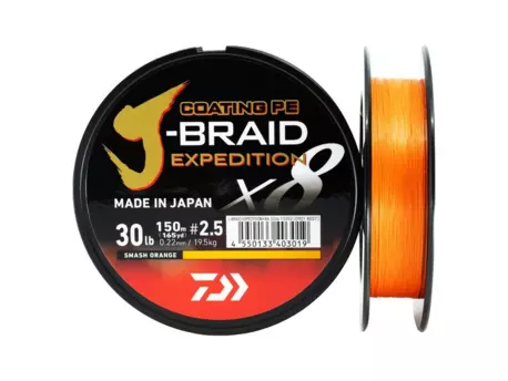 Daiwa Šňůra J-Braid Expedition X8E Smash Orange 150m 0,20mm 16kg
