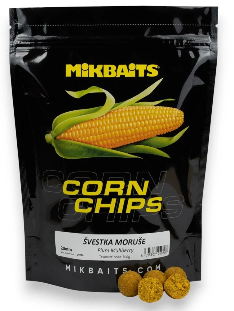 MIKBAITS Corn Chips boilie 300g - Švestka Moruše 24mm