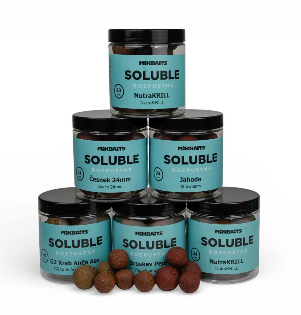 MIKBAITS Rozpustné SOLUBLE boilie 250ml - Jahoda 20mm