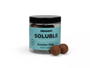 MIKBAITS Rozpustné SOLUBLE boilie 250ml - Broskev Pepř 24mm