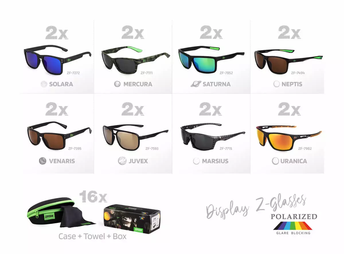 ZFISH AKČNÍ SET BRÝLÍ 16Ks+ PRODEJNÍ STOJÁNEK ZDARMA!