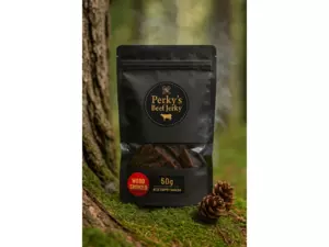 Perky's Jerky Sušené hovězí maso Beef chipsy Čabajka (Wood Smoked) 50g