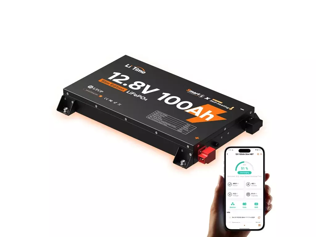 LiTime LiFePO4 Baterie 12V 100Ah Ultra Slim BLUETOOTH SAMOOHŘEV