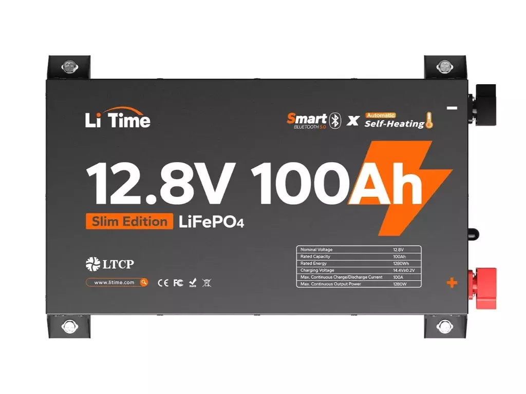 LiTime LiFePO4 Baterie 12V 100Ah Ultra Slim BLUETOOTH SAMOOHŘEV