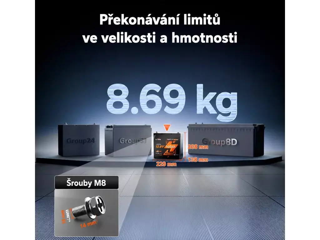 LiTime LiFePO4 baterie 12v 100Ah Xtra Mini BLUETOOTH