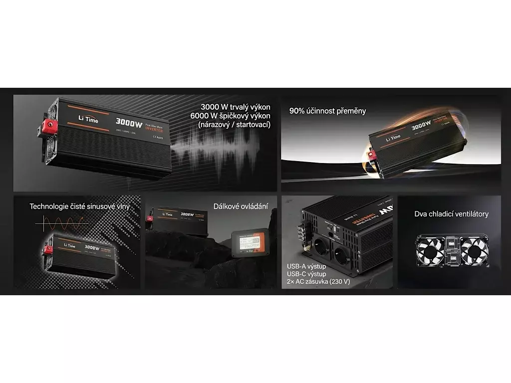 LiTime Měnič napětí 3000W 12VDC na 230VAC