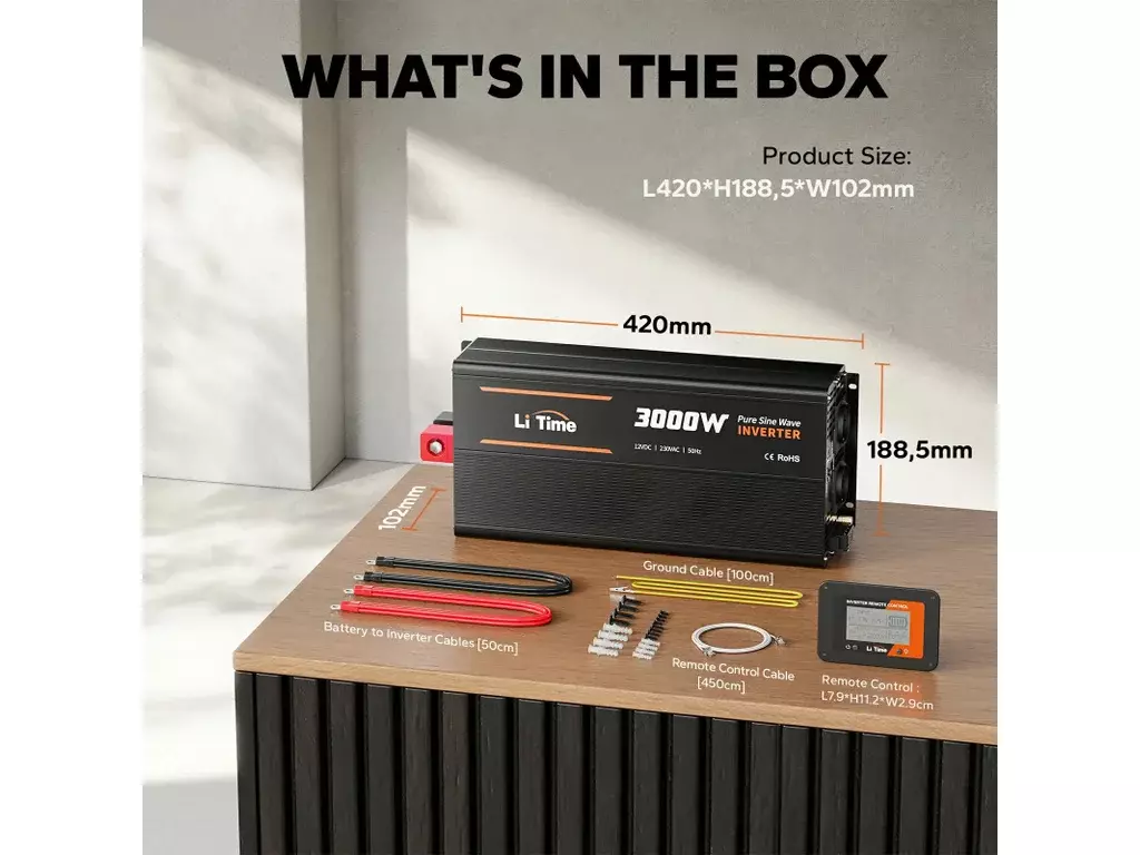 LiTime Měnič napětí 3000W 12VDC na 230VAC