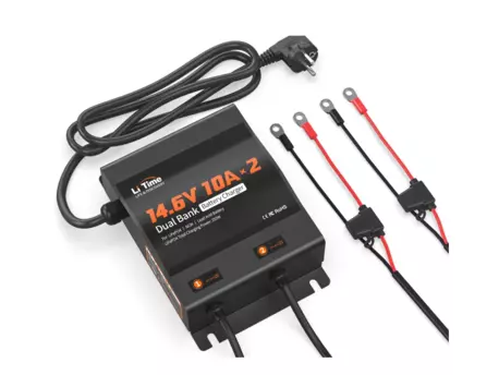 LiTime 14,6V 10A LiFePO4 nabíječka 2 baterií VODOTĚSNÁ
