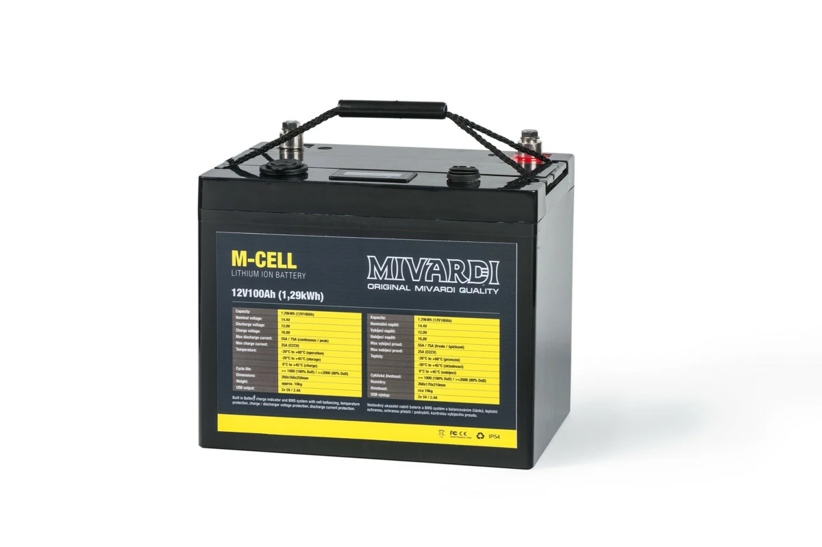 MIVARDI Lithiová baterie M-CELL 12V 100Ah + 20A nabíječka
