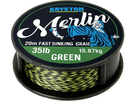 Kryston pletené šňůrky - Merlin fast sinking braid zelený 15lb 20m